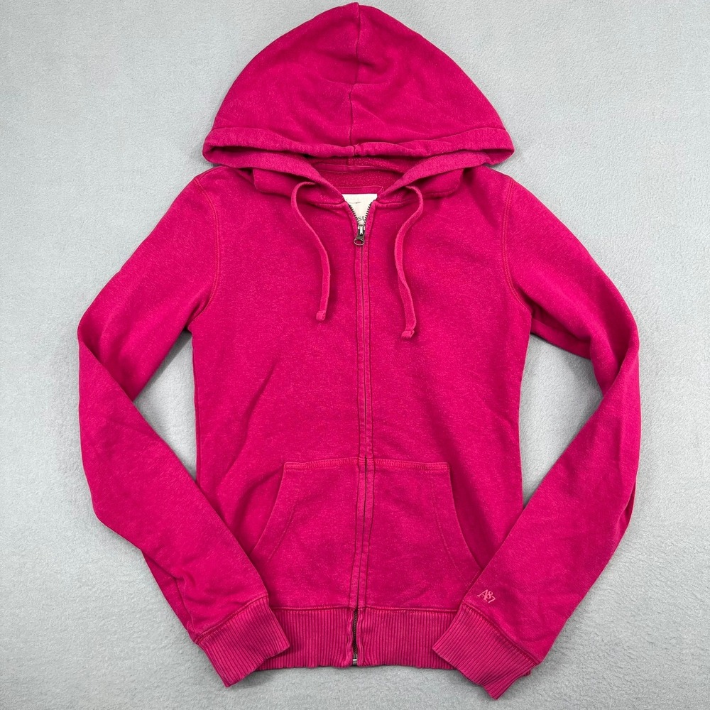Aeropostale Womens XS Magenta Pink Full Zip Fleece Hoodie Sweatshirt